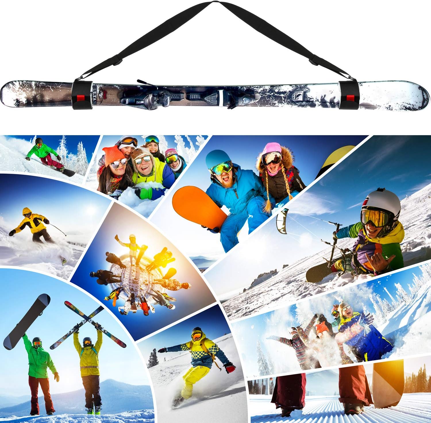 Adjustable Ski Carrier Bag for Skis and Poles - Black (4 Pack) V1258-DP02-BOL-660