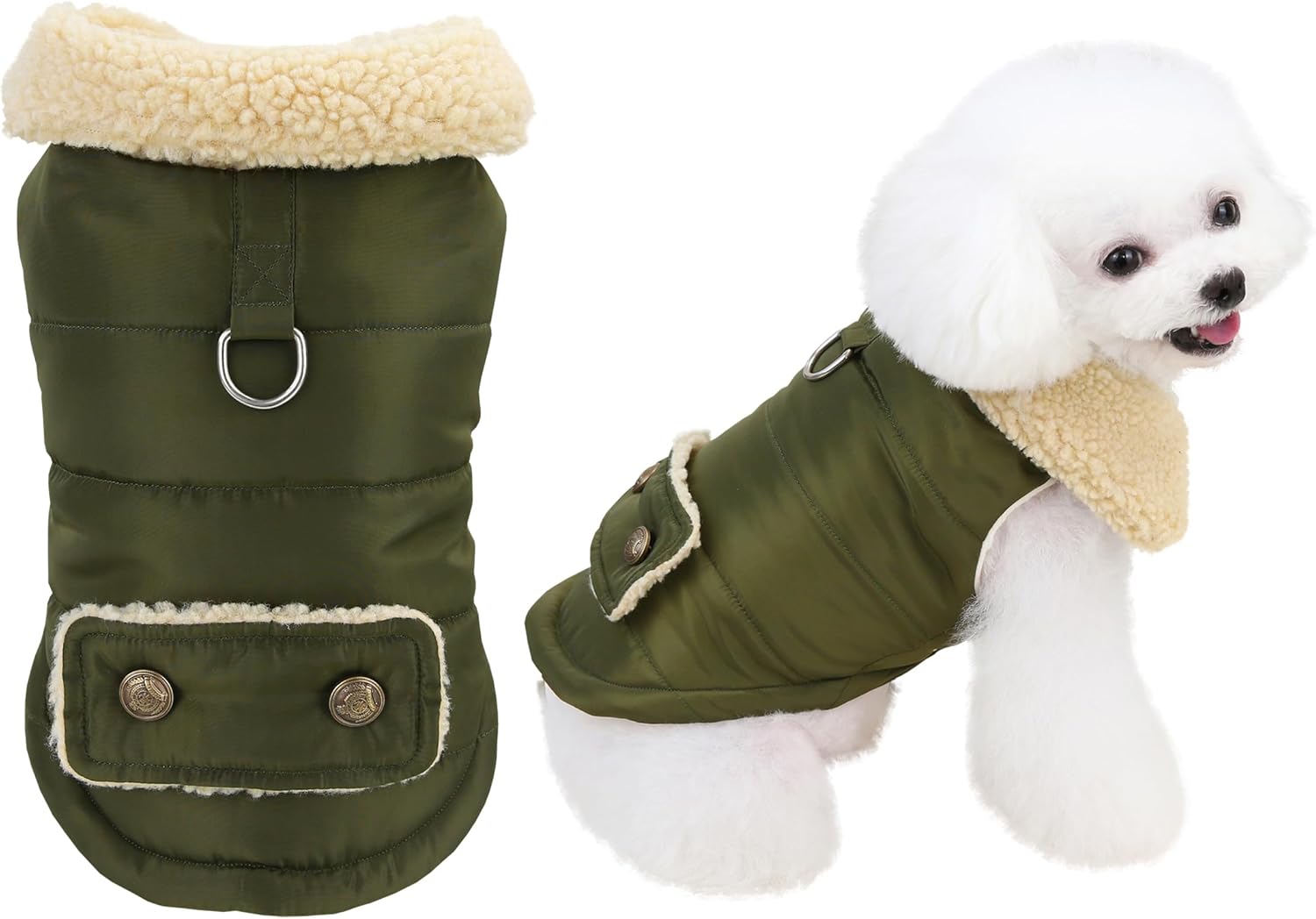 Winter Warm Dog Jacket Military Green Size S for Cold Weather Protection V1258-DP02-BOL-664