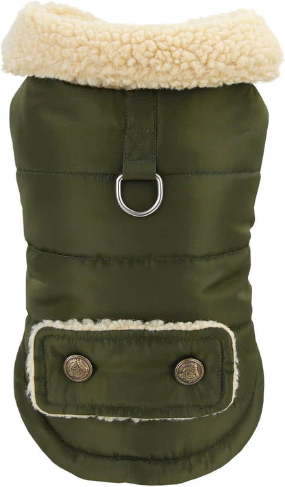 Winter Warm Dog Jacket Military Green Size S for Cold Weather Protection V1258-DP02-BOL-664