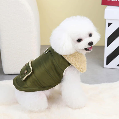 Winter Warm Dog Jacket Military Green Size S for Cold Weather Protection V1258-DP02-BOL-664