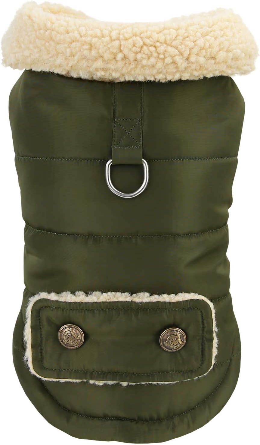 Winter Dog Jacket Warm Military Green Size L - Cold Weather Pet Coat for Dogs V1258-DP02-BOL-666