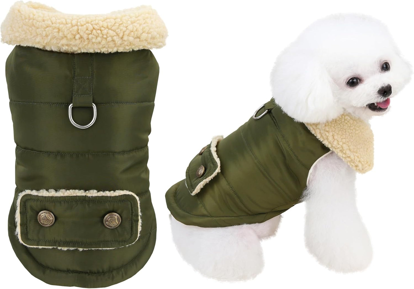 XL Military Green Winter Dog Coat Warm Pet Jacket for Cold Weather V1258-DP02-BOL-667