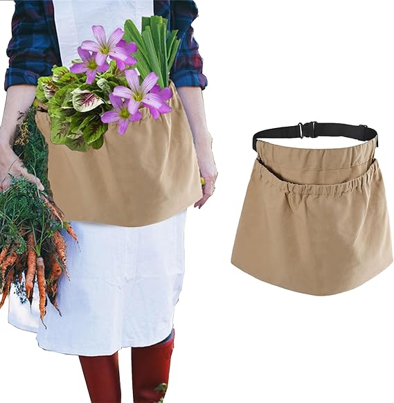 Adjustable Garden Apron with Pockets - Reusable Harvest Pouch for Fruit Picking - Portable Khaki Garden Tool V1258-DP02-BOL-669