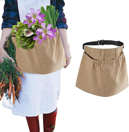 Adjustable Garden Apron with Pockets - Reusable Harvest Pouch for Fruit Picking - Portable Khaki Garden Tool V1258-DP02-BOL-669