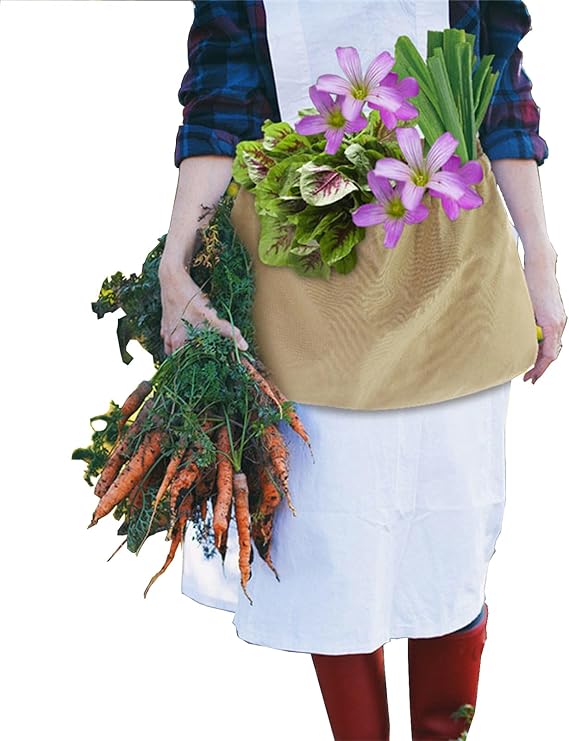 Adjustable Garden Apron with Pockets - Reusable Harvest Pouch for Fruit Picking - Portable Khaki Garden Tool V1258-DP02-BOL-669