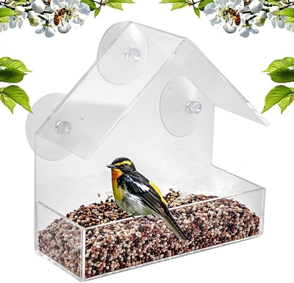Transparent Bird Feeder Window Mount 15x6x15cm Practical Hanging Bird Food Station for Outdoor Use V1258-DP02-BOL-674