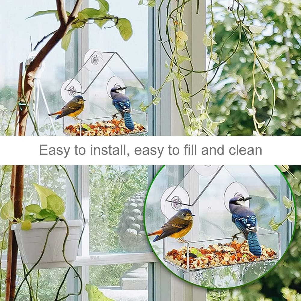 Transparent Bird Feeder Window Mount 15x6x15cm Practical Hanging Bird Food Station for Outdoor Use V1258-DP02-BOL-674