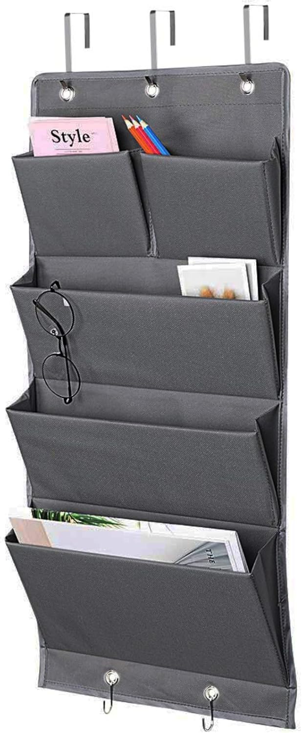 Over Door Organizer 5 Pocket Hanging Storage Bag Grey Wall Mounted Space Saving Organiser V1258-DP02-BOL-680