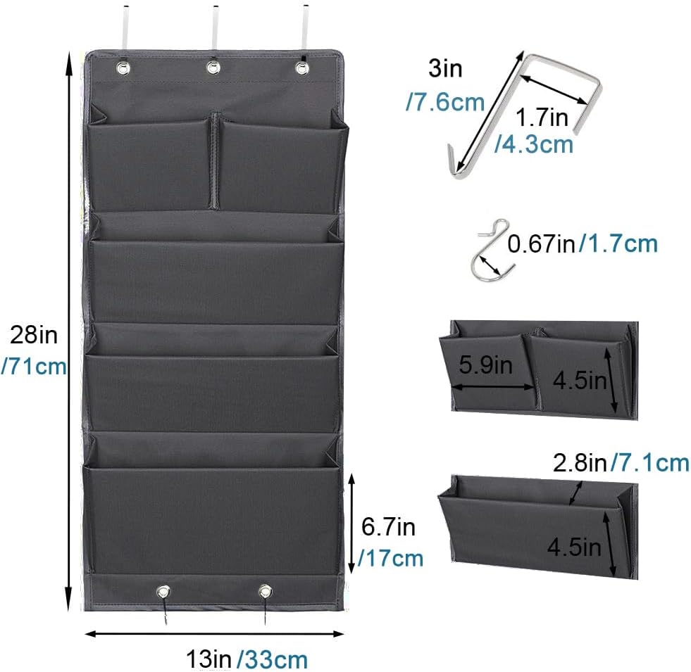 Over Door Organizer 5 Pocket Hanging Storage Bag Grey Wall Mounted Space Saving Organiser V1258-DP02-BOL-680