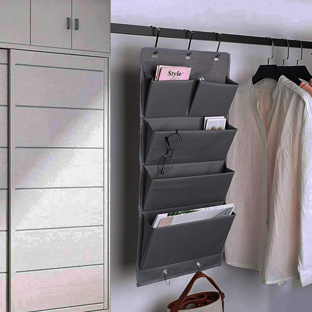 Over Door Organizer 5 Pocket Hanging Storage Bag Grey Wall Mounted Space Saving Organiser V1258-DP02-BOL-680