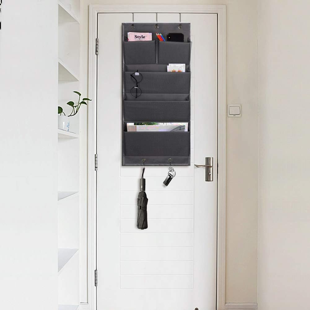 Over Door Organizer 5 Pocket Hanging Storage Bag Grey Wall Mounted Space Saving Organiser V1258-DP02-BOL-680