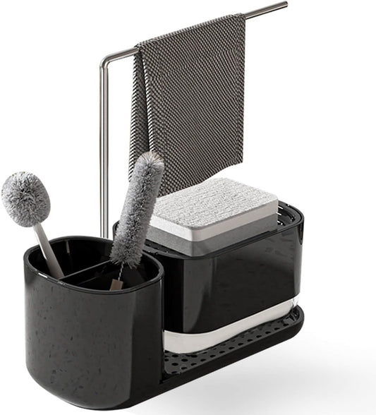 Kitchen Storage Rack with Sink Organizer and Dishcloth Holder - Black V1258-DP02-BOL-685