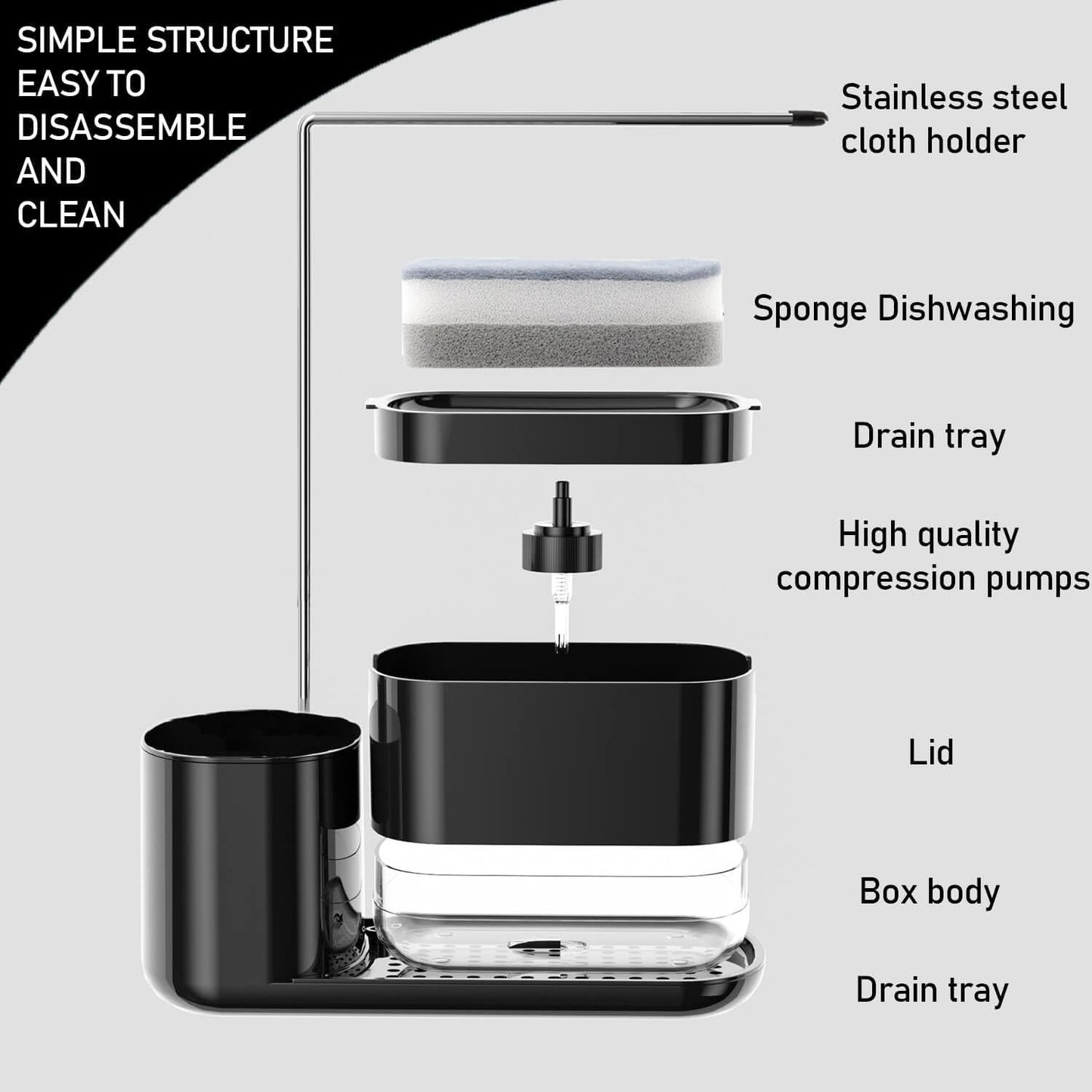Kitchen Storage Rack with Sink Organizer and Dishcloth Holder - Black V1258-DP02-BOL-685