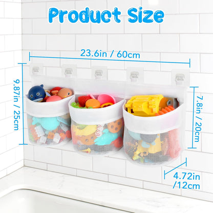 Bathroom Storage Bag with Three Compartments - Bath Toy Organizer - 23.8x9.8x4.7 Inch - White V1258-DP02-BOL-709