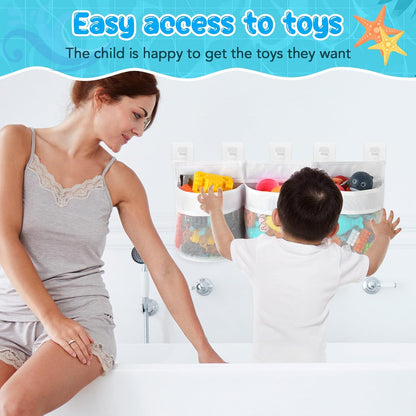 Bathroom Storage Bag with Three Compartments - Bath Toy Organizer - 23.8x9.8x4.7 Inch - White V1258-DP02-BOL-709