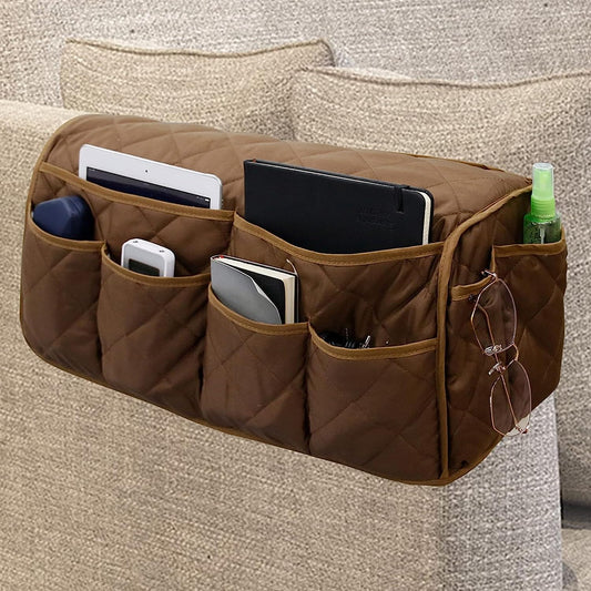Armrest Organizer Car Storage Caddy with Phone Book Magazine Pen Holder 18.7x8.7x6inch Brown V1258-DP02-BOL-710