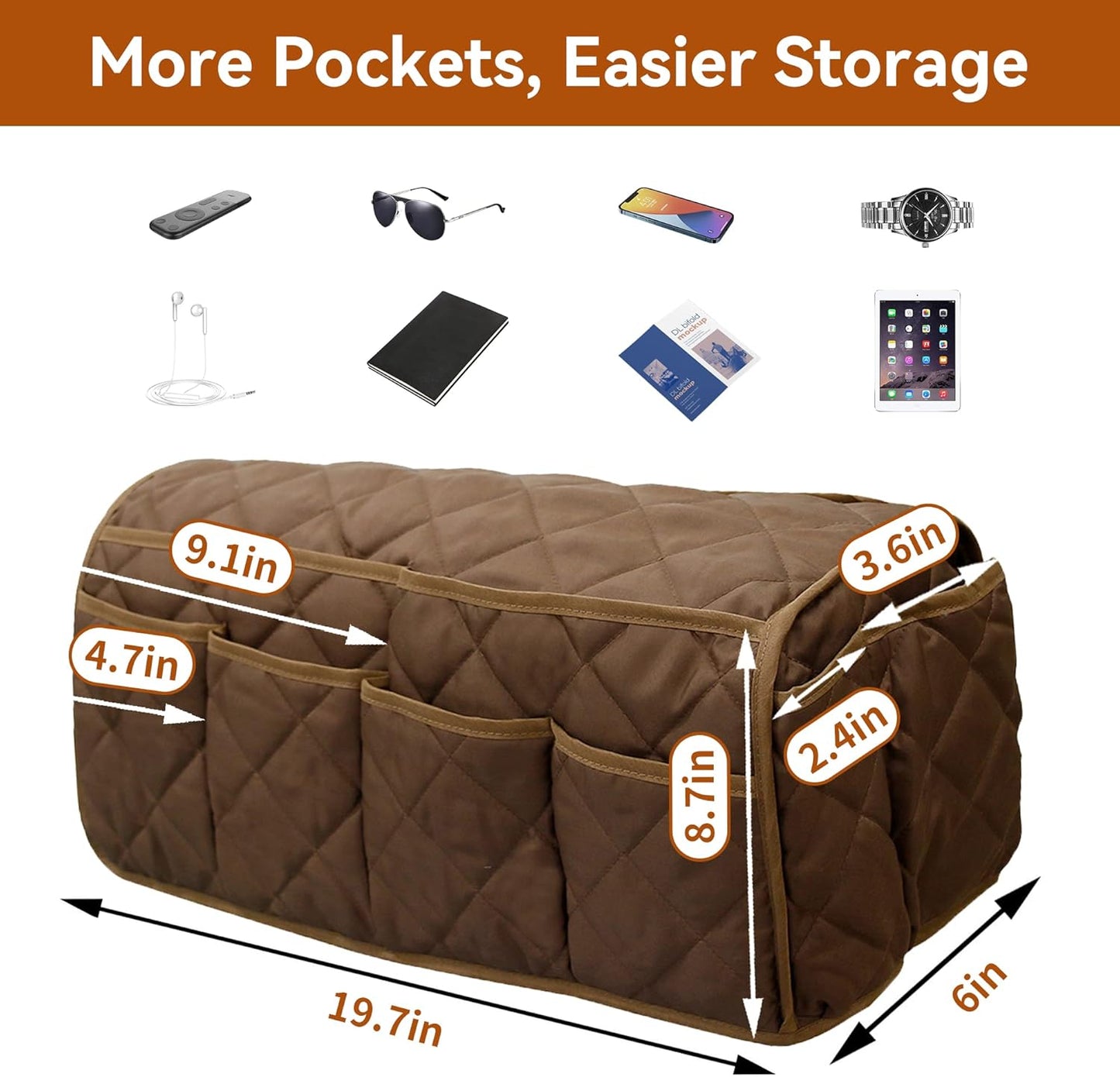 Armrest Organizer Car Storage Caddy with Phone Book Magazine Pen Holder 18.7x8.7x6inch Brown V1258-DP02-BOL-710