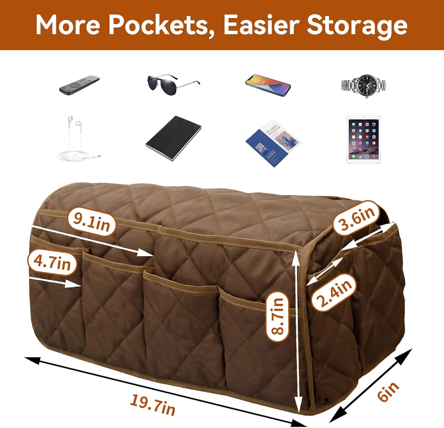 Armrest Organizer Car Storage Caddy with Phone Book Magazine Pen Holder 18.7x8.7x6inch Brown V1258-DP02-BOL-710