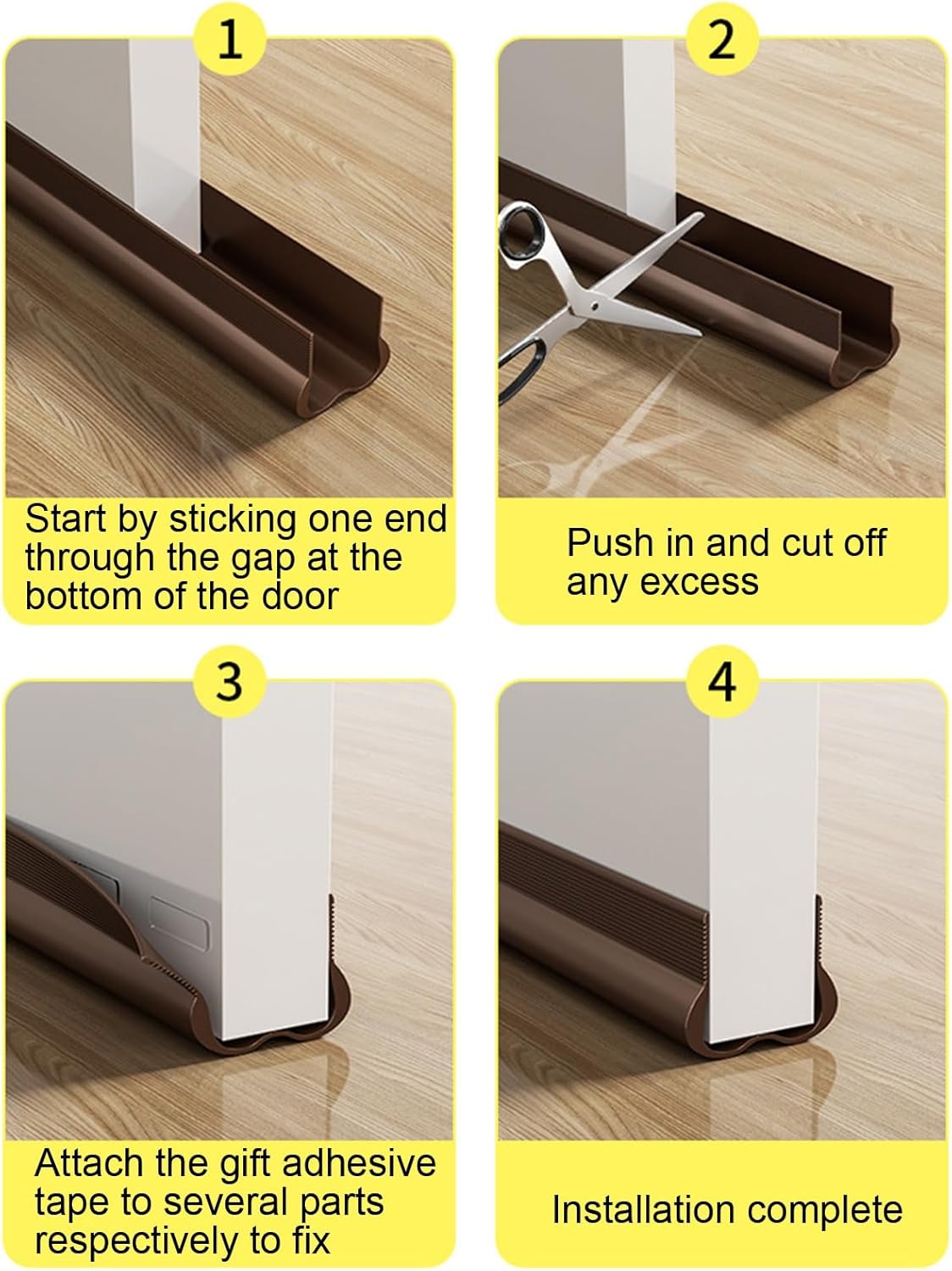 Adjustable Draft Stopper Door Strip Cushion Double Sided Draft Guard Durable Insulation 93cm Brown V1258-DP02-BOL-712