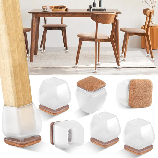 Furniture Leg Caps 30-45mm Transparent Non-Slip Felt Pads Floor Protectors Chair Table Feet Covers Set of 16 V1258-DP02-BOL-718