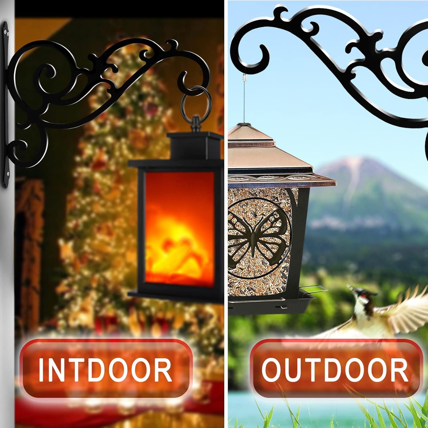 Hanging Basket Wall Planter Indoor Outdoor 5.5x6 Inch Black 2 Pack V1258-DP02-BOL-719