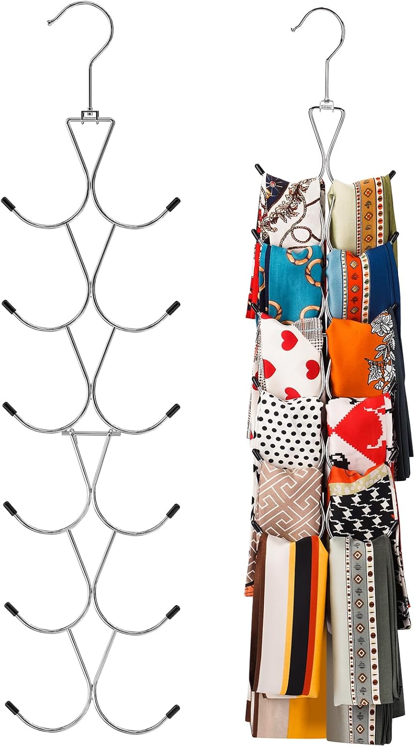 12 Hook 360 degrees Rotating Multifunctional Hanger for Scarves Bags Hats - Silver Closet Organizer V1258-DP02-BOL-724