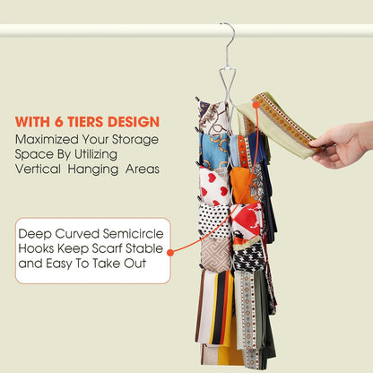 12 Hook 360 degrees Rotating Multifunctional Hanger for Scarves Bags Hats - Silver Closet Organizer V1258-DP02-BOL-724
