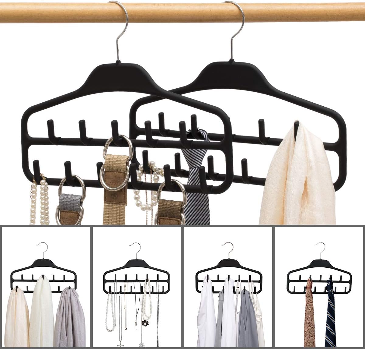 Clothing Closet Organizer with 11 Non-Slip Hooks 360 degrees Rotatable Black V1258-DP02-BOL-725