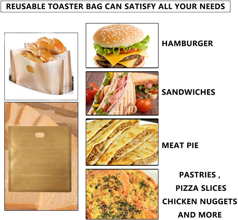 10 Reusable Toaster Bags Non-Stick Toast Pockets for Bread Toaster Grill Contact Grill V1258-DP02-BOL-726