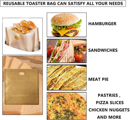 10 Reusable Toaster Bags Non-Stick Toast Pockets for Bread Toaster Grill Contact Grill V1258-DP02-BOL-726