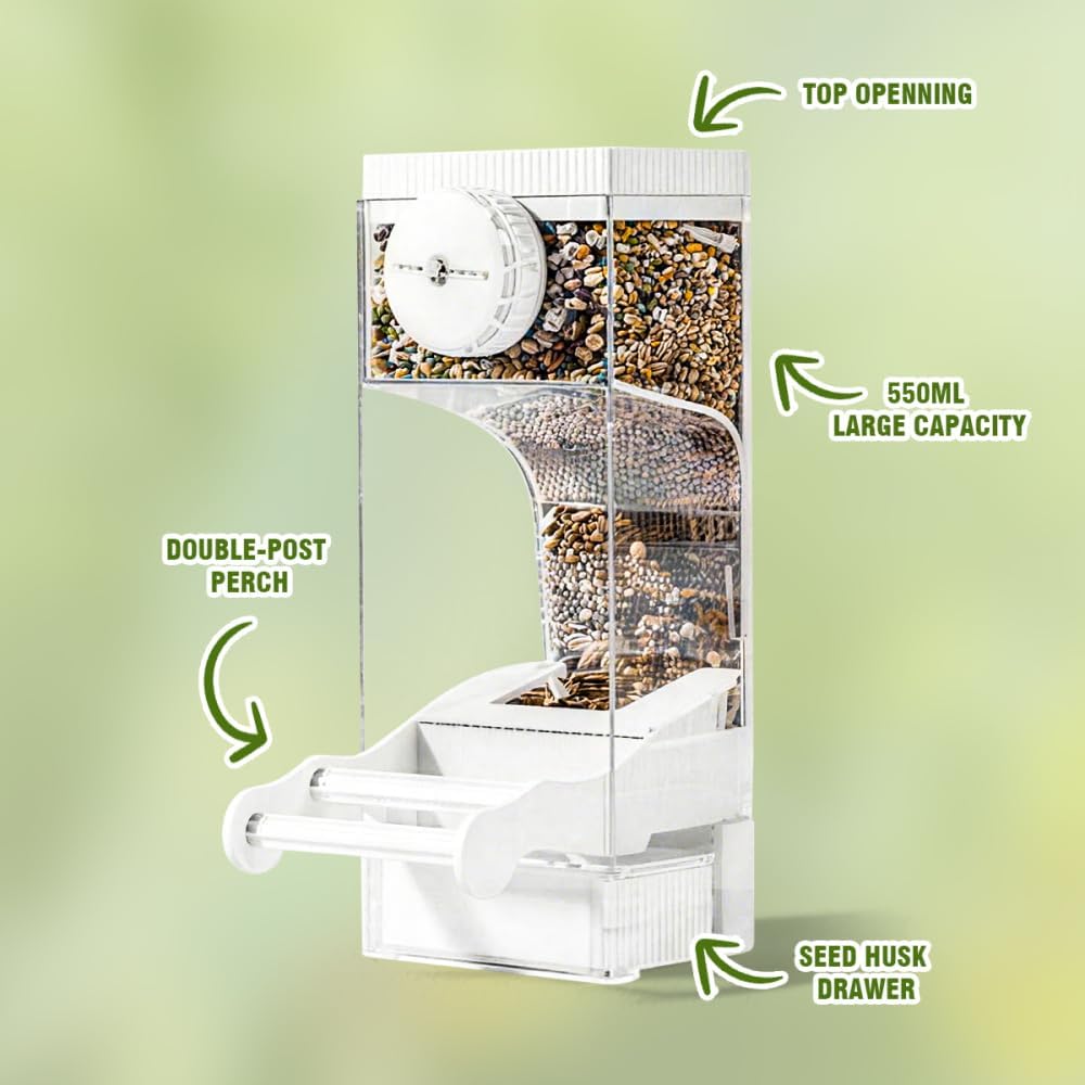 Automatic Bird Feeder for Parakeets, Cockatiels & Canaries with Convenient Seed Catcher Tray Yellow V1258-DP02-BOL-730
