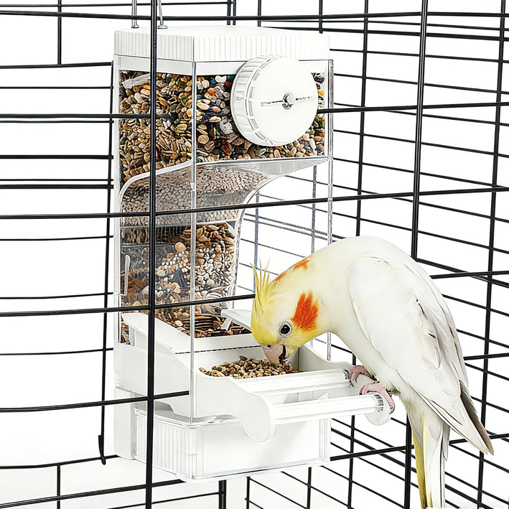 Automatic Bird Feeder for Parakeets, Cockatiels & Canaries with Convenient Seed Catcher Tray Yellow V1258-DP02-BOL-730