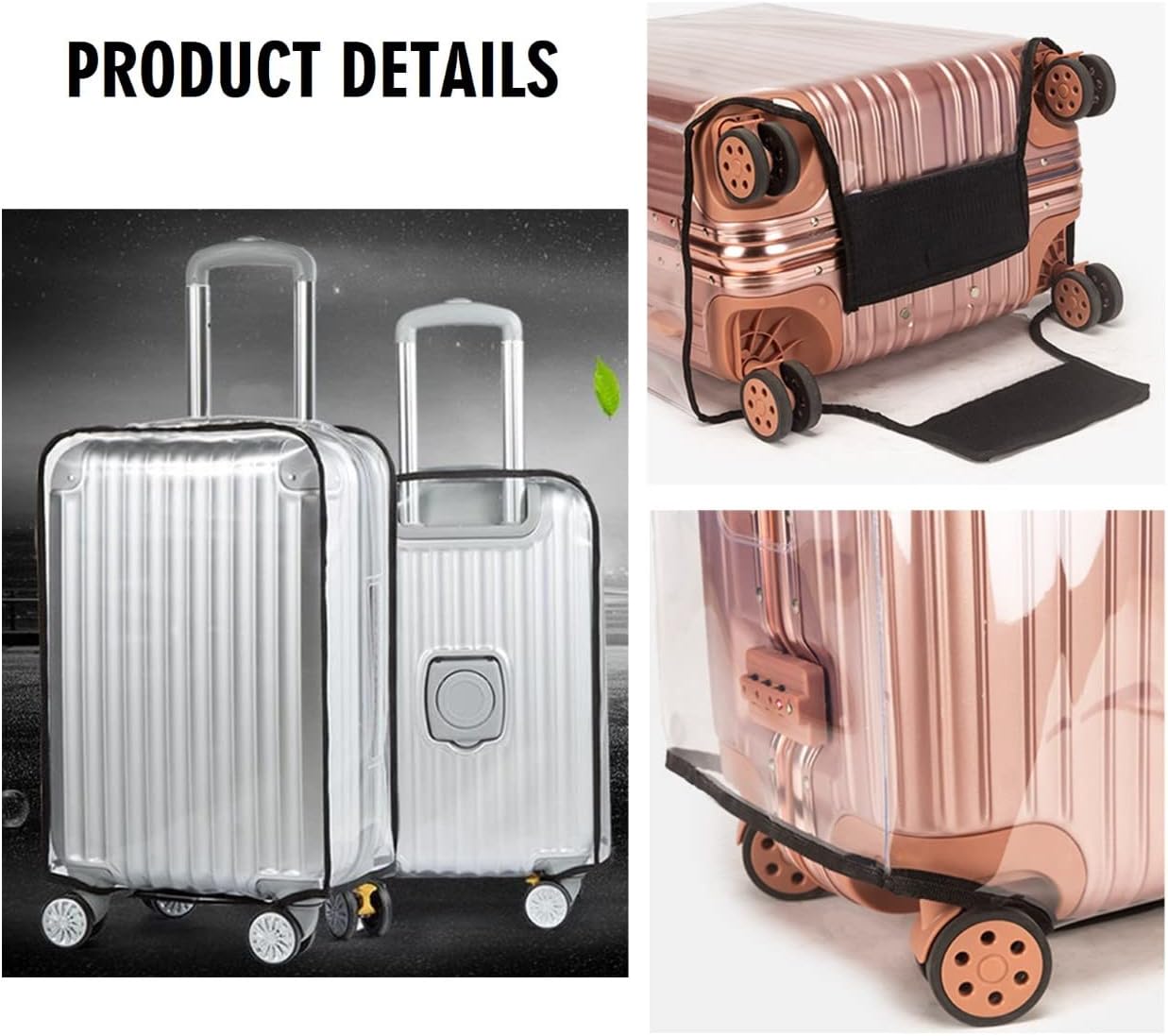 3 Pack Transparent PVC Suitcase Cover - Waterproof Luggage Protector with Velcro Closure for 20 24 28 Inch V1258-DP02-BOL-733