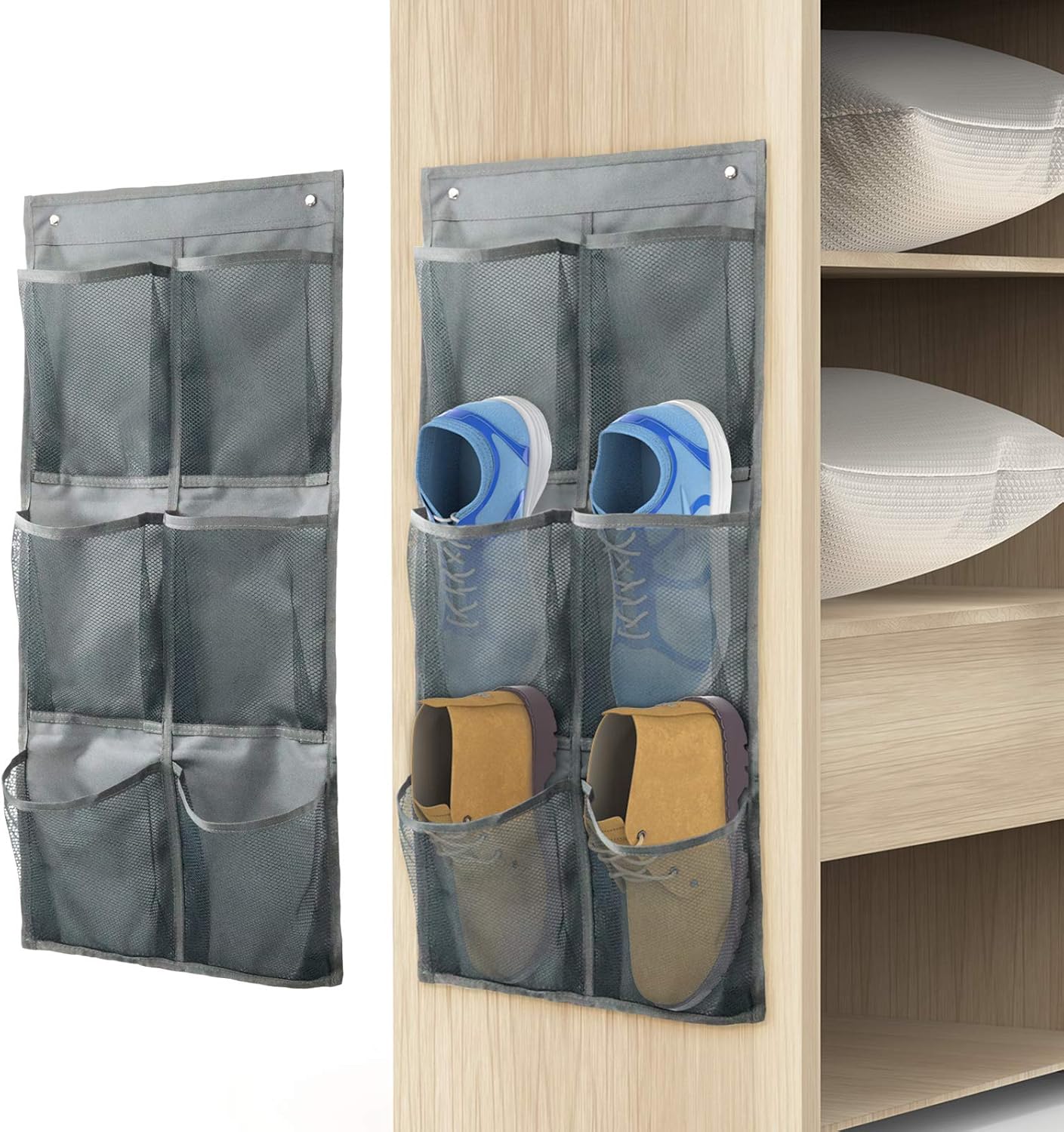 Hanging Shoe Organizer Over Door 2 Pack 6 Large Pockets No Drill Storage Solution Grey V1258-DP02-BOL-734