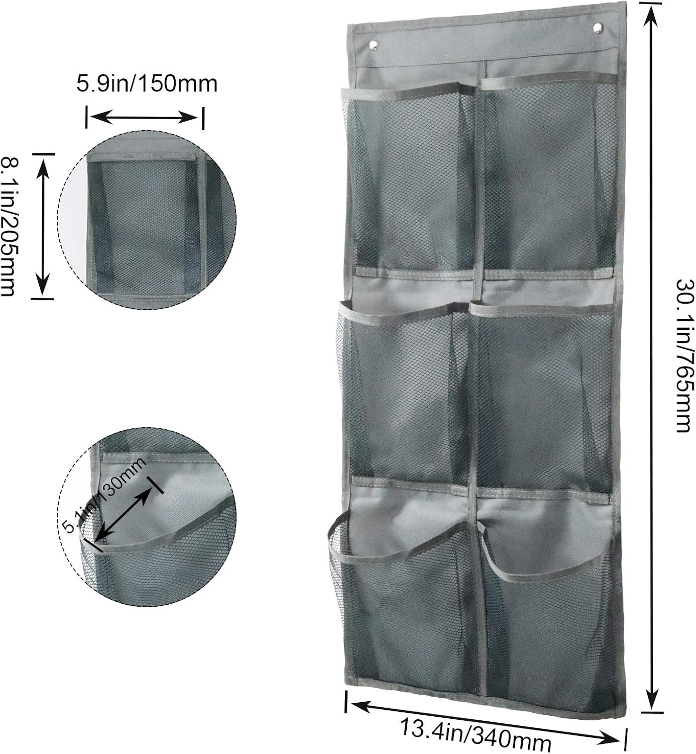 Hanging Shoe Organizer Over Door 2 Pack 6 Large Pockets No Drill Storage Solution Grey V1258-DP02-BOL-734