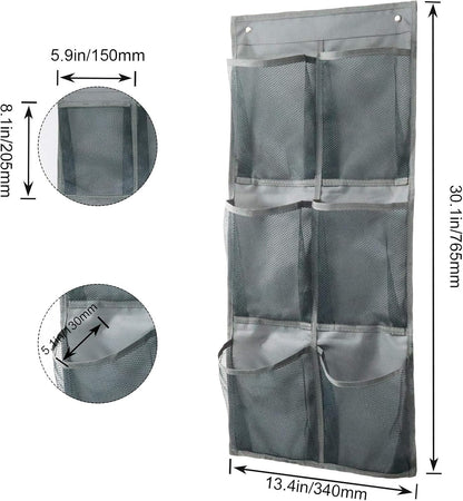 Hanging Shoe Organizer Over Door 2 Pack 6 Large Pockets No Drill Storage Solution Grey V1258-DP02-BOL-734