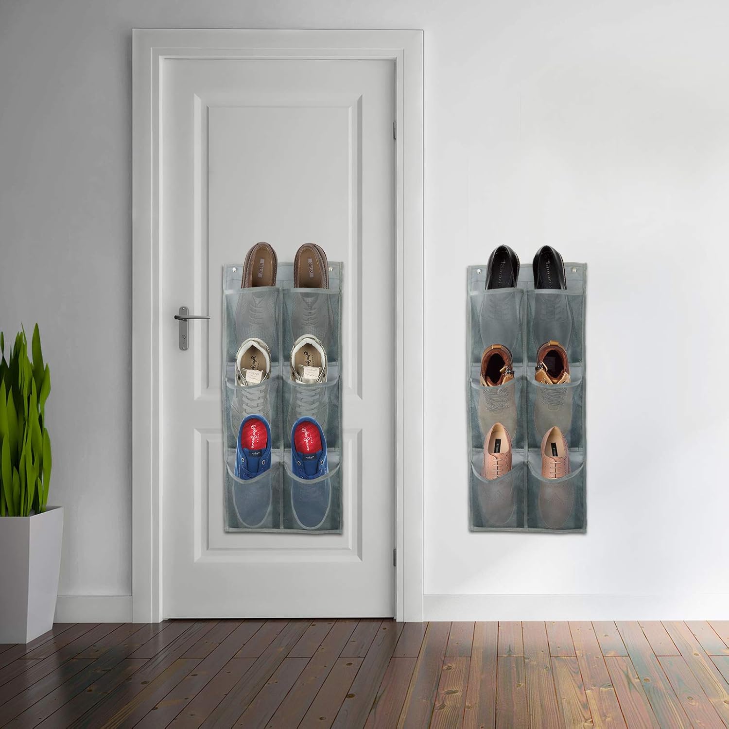 Hanging Shoe Organizer Over Door 2 Pack 6 Large Pockets No Drill Storage Solution Grey V1258-DP02-BOL-734