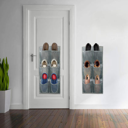 Hanging Shoe Organizer Over Door 2 Pack 6 Large Pockets No Drill Storage Solution Grey V1258-DP02-BOL-734