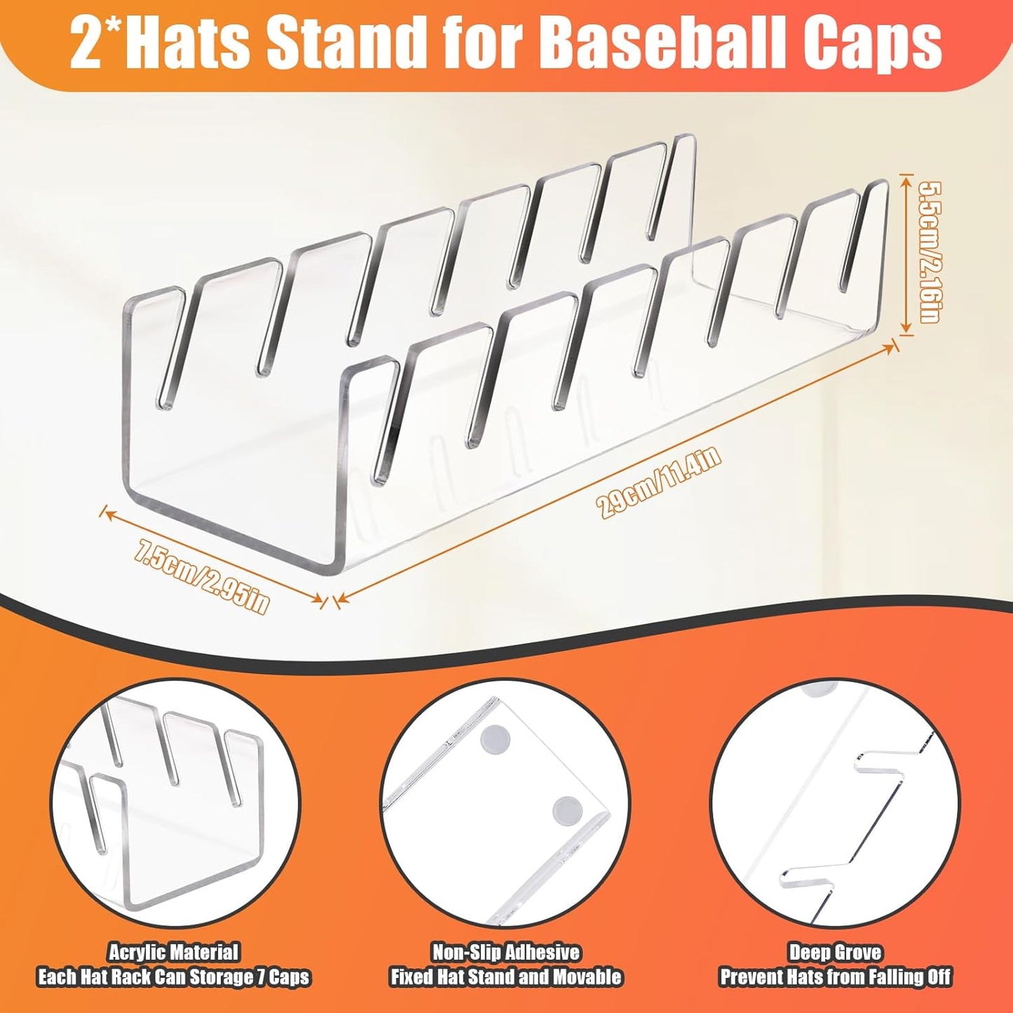 Acrylic Hat Organizer for 7 Hats No Drilling Required Transparent Hat Holder Gift for Men V1258-DP02-BOL-738