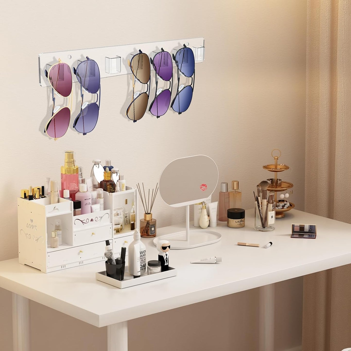Wall Mounted Sunglasses Organizer Set of 2 Acrylic Rack Holds 14 Glasses No Drill Hanging System Transparent V1258-DP02-BOL-739