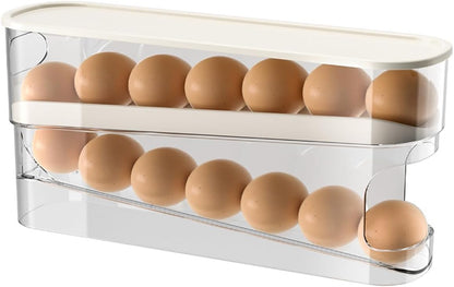 Automatic Rolling Egg Holder 14 Egg Dispenser Plastic Fridge Organizer Double Layer Egg Rack V1258-DP02-BOL-741