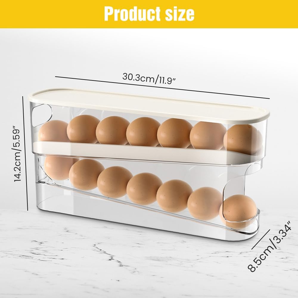 Automatic Rolling Egg Holder 14 Egg Dispenser Plastic Fridge Organizer Double Layer Egg Rack V1258-DP02-BOL-741
