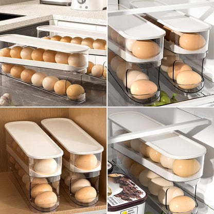 Automatic Rolling Egg Holder 14 Egg Dispenser Plastic Fridge Organizer Double Layer Egg Rack V1258-DP02-BOL-741