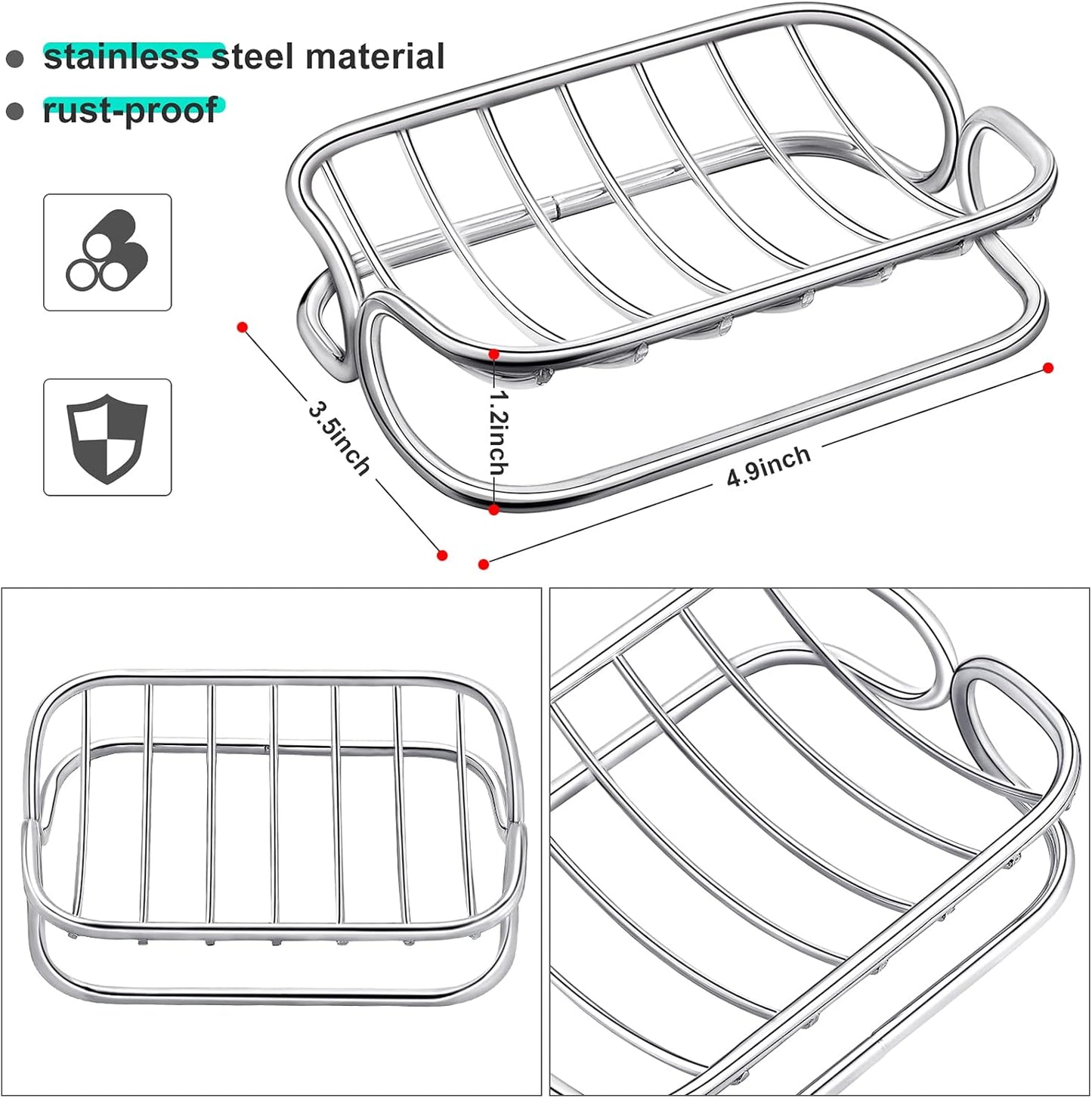 Silver Self-Draining Soap Dish for Bathroom & Shower - 1 Piece V1258-DP02-BOL-745