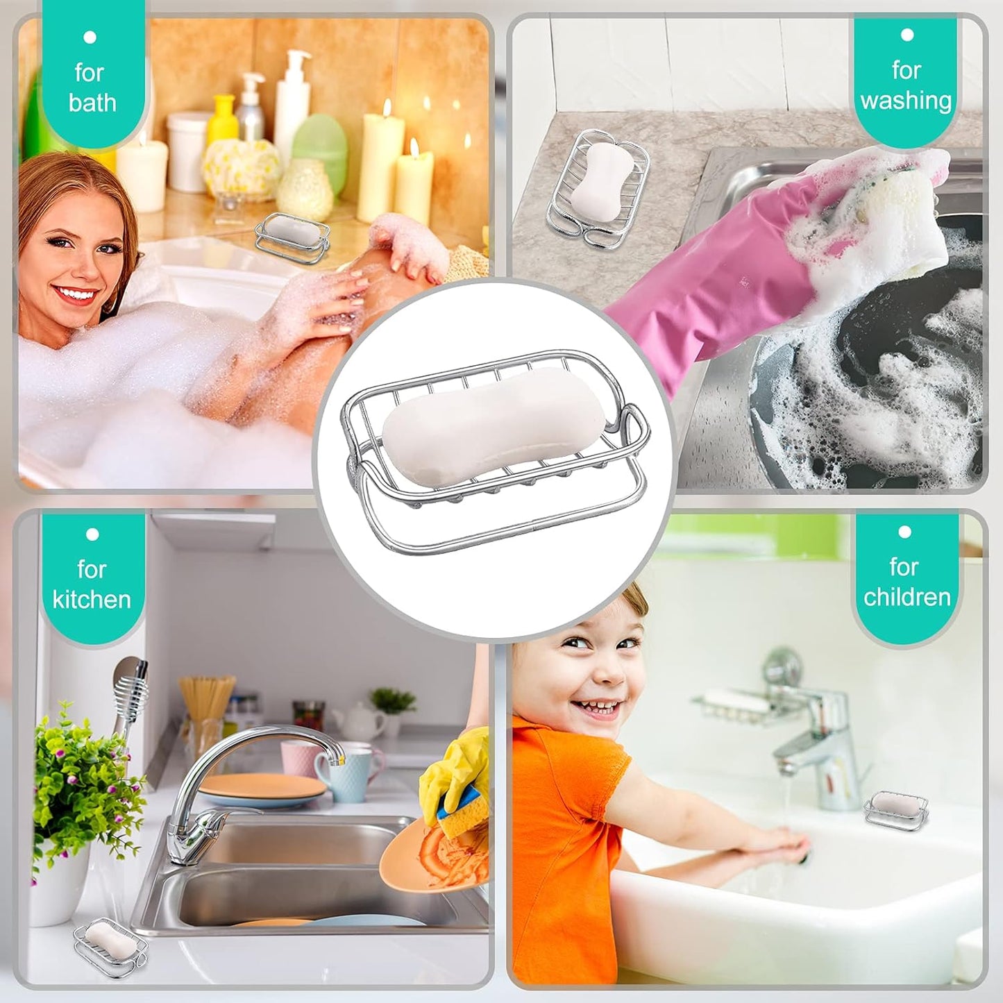 Silver Self-Draining Soap Dish for Bathroom & Shower - 1 Piece V1258-DP02-BOL-745
