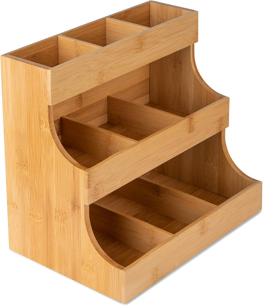 Vertical Bamboo Tea Bag Organizer Holds 180 Tea Bags Space Saving Sustainable Wooden Display for Kitchen V1258-DP02-BOL-747