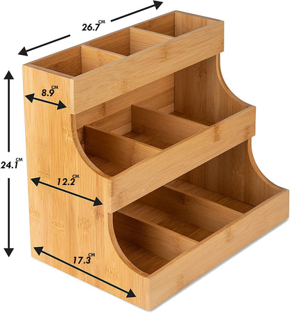 Vertical Bamboo Tea Bag Organizer Holds 180 Tea Bags Space Saving Sustainable Wooden Display for Kitchen V1258-DP02-BOL-747
