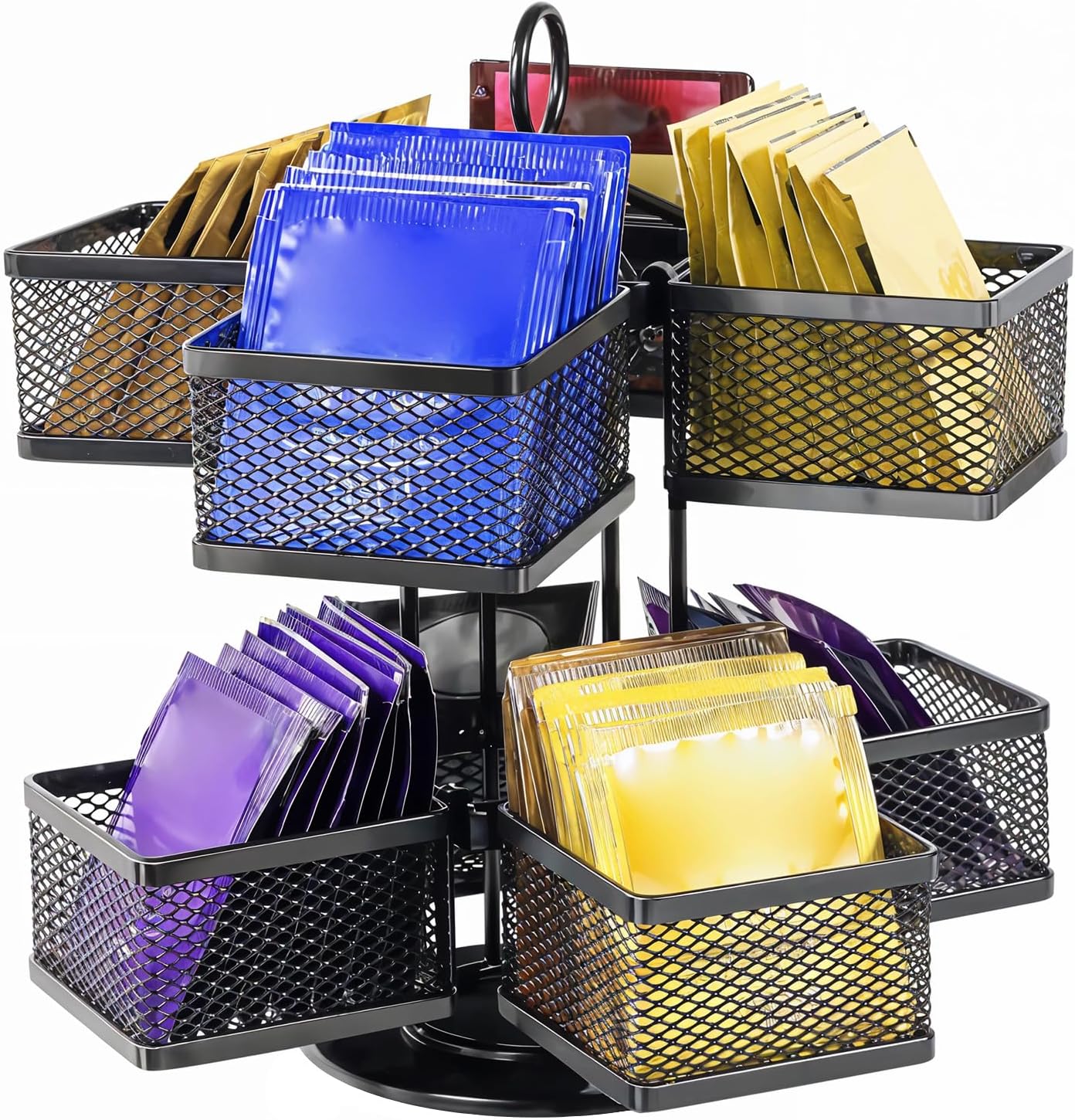Rotating Tea Bag Organizer for 96 Sachets - Black Metal Revolving Tea Storage Holder - Luxury Kitchen & V1258-DP02-BOL-748