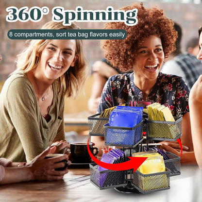 Rotating Tea Bag Organizer for 96 Sachets - Black Metal Revolving Tea Storage Holder - Luxury Kitchen & V1258-DP02-BOL-748