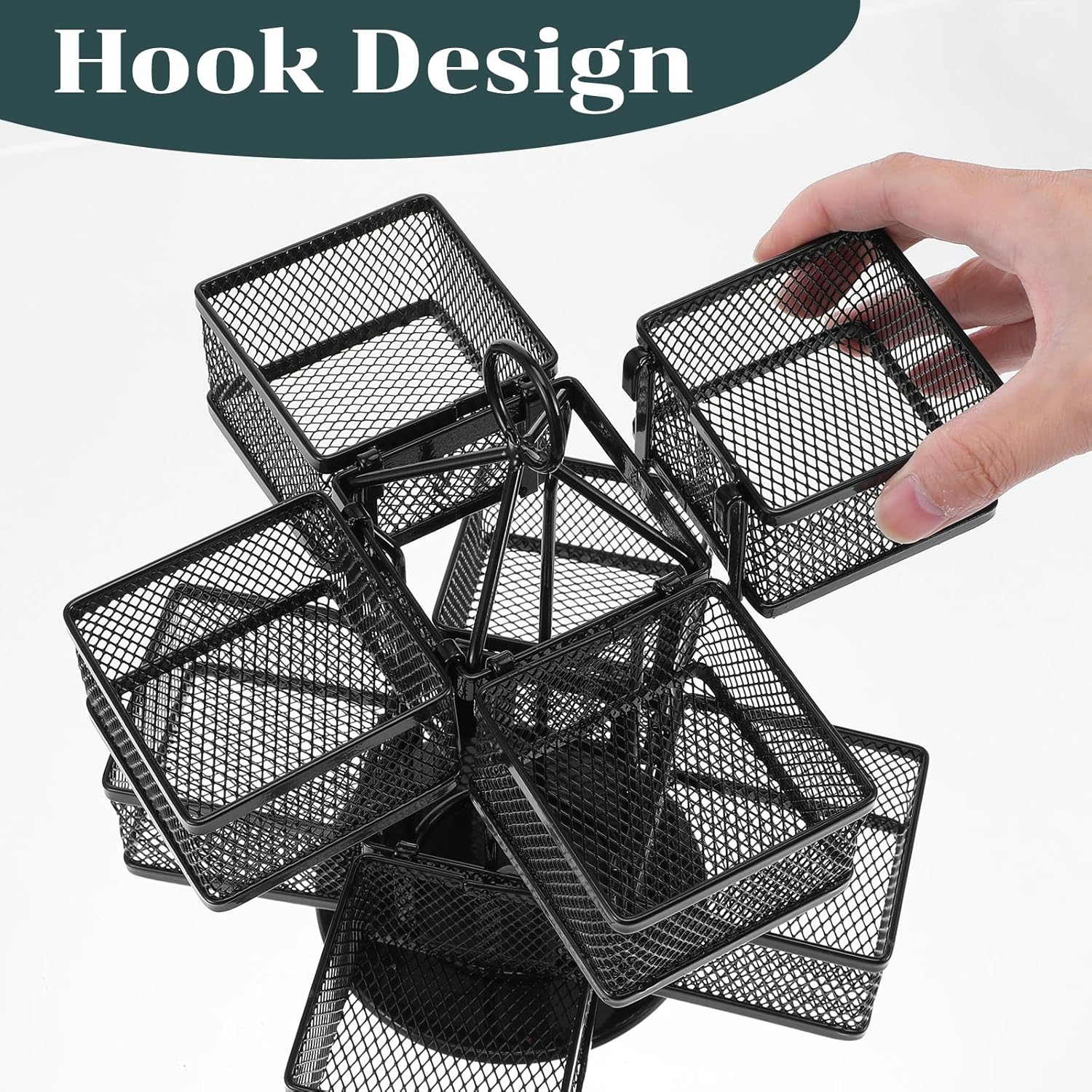 Rotating Tea Bag Organizer for 96 Sachets - Black Metal Revolving Tea Storage Holder - Luxury Kitchen & V1258-DP02-BOL-748